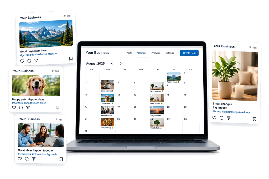 Social media management calendar and scheduled posts illustration