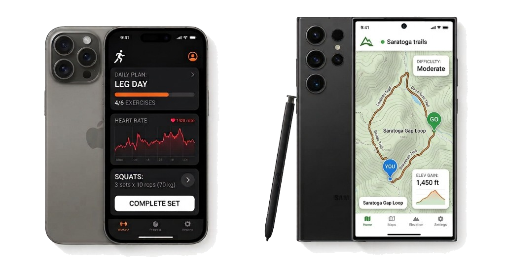 iPhone and Android phones showing native mobile apps